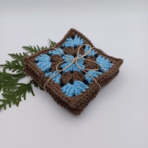 Handcrafted Cotton Coasters - Set of 4 - Blue and Brown